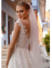 Cap Sleeves Glitter Ivory Lace Tulle Unusual Wedding Dress